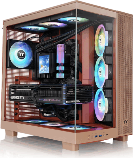 Thermaltake View 380 XL TG Midi Torony Számítógépház + 4db 120mm ARGB ventilátor - Világosbarna