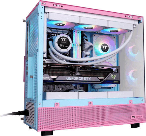 Thermaltake View 270 Plus TG Midi Torony Számítógépház + 3db 120mm ARGB ventilátor - Rózsaszín/Kék