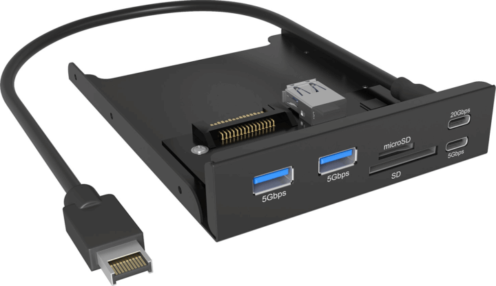 ICY BOX IB-HUB1419-i3 2x USB-A + 2x USB-C + Kártyaolvasó előlapi panel - 3.5" Fekete