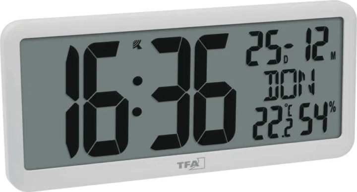 TFA 60.4525.02 Digitális rádióvezérlésű óra szobaklímával 25 x 13 cm - Fehér