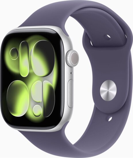 Apple Watch S11 46mm GPS Okosóra M/L Ködös Lila sportszíjjal - Ezüst