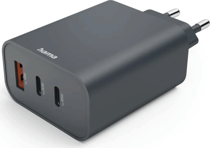 Hama 86445 2x USB-C / 1x USB-A Hálózati Gyorstöltő Adapter 65W - Antracit Szürke