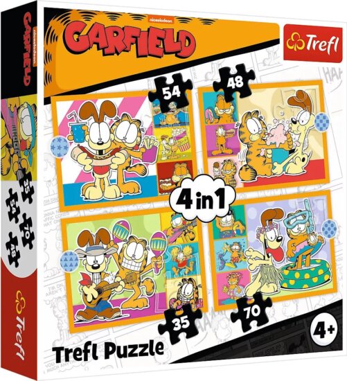 Trefl 34673 - Garfield Imádja a Lasagnát 4 az 1-ben 35 - 48 - 54 - 70 Darabos Puzzle