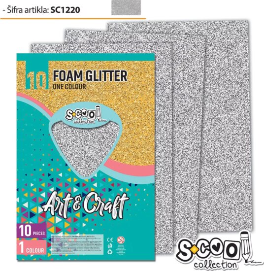 Art & Craft A4 Glitteres dekorgumi - Ezüst (10db/csomag)