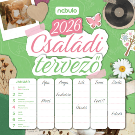 Nebulo Családi Tervező 2026 Kétheti mágneses naptár 22 x 22 cm