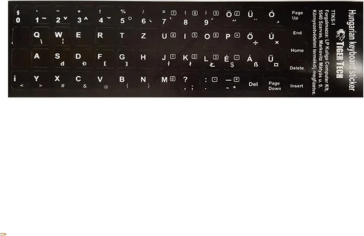 Tigertech Billentyűzet matrica Fekete alapon Fehér HU