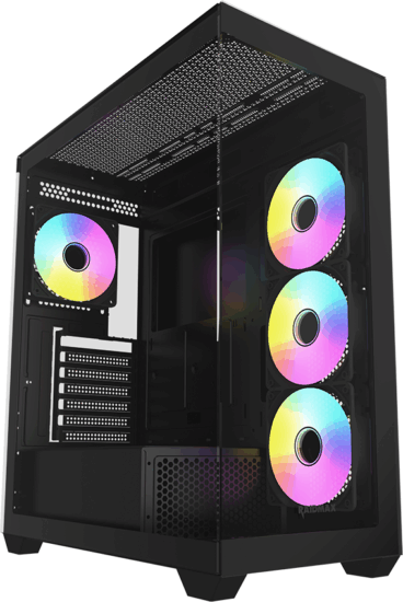 Raidmax i800 Midi Torony Számítógépház + 4db 120mm ARGB ventilátor - Fekete