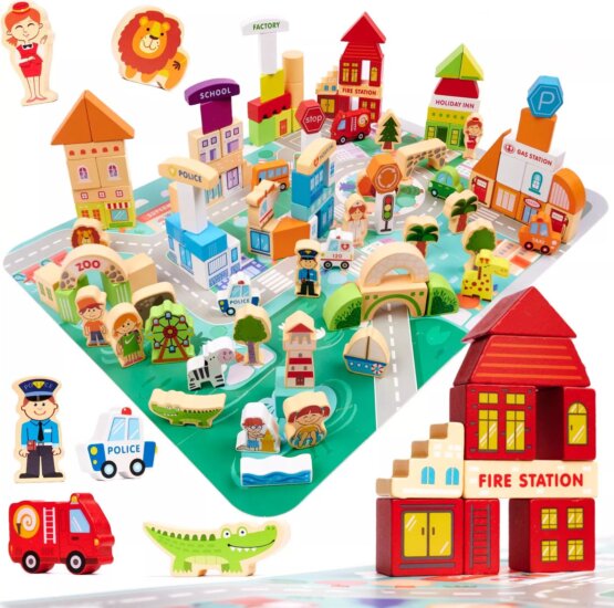 Az én városom 120 darabos Fa építőkocka készlet vödörben Az én városom 120 darabos Fa építőkocka készlet vödörben