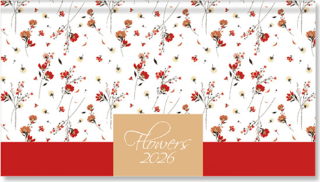 Period Flowers White 165x90 2026 Fekvő Zsebnaptár - Mintás