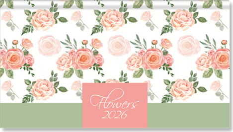 Period Flowers Green 165x90 2026 Fekvő Zsebnaptár - Mintás