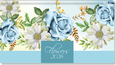 Period Flowers Blue 165x90 2026 Fekvő Zsebnaptár - Mintás