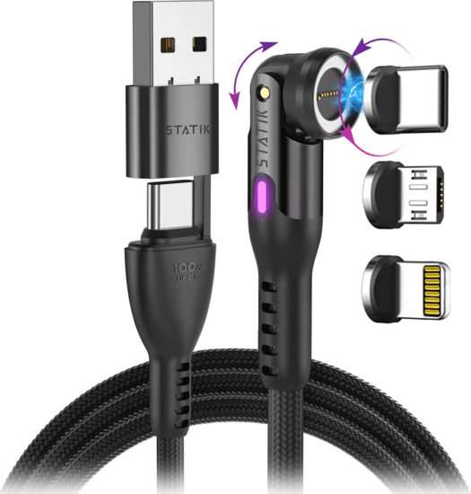 STATIK 360Pro USB-C/A apa - USB-C/MicroUSB/Lightning adat és töltőkábel 2m - Fekete