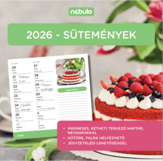 Nebulo Sütemények 2026 Kétheti Falinaptár 22 x 22 cm
