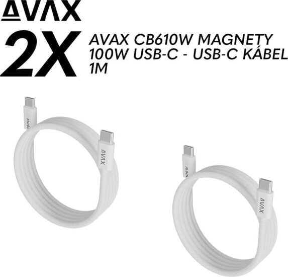 Avax CB610W USB-C Mágneses gyorstöltő kábel 1m (2db) - Fehér