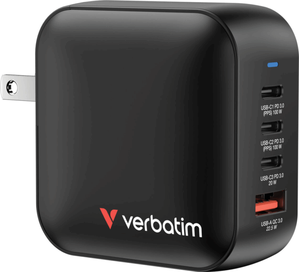 Verbatim 32231 Mini GaN 3xUSB-C PD 1xUSB-A Hálózati töltő 100W - Fekete