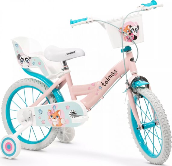 Toimsa Cuddly gyerek kerékpár babaüléssel és kosárral 16" - Többszínű