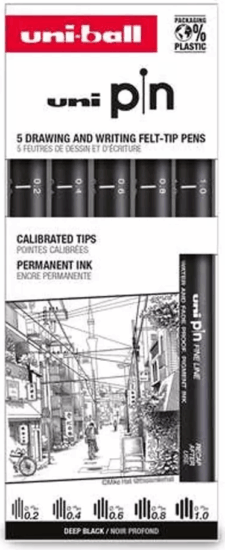 Uni Pin Calligraphy Rajzmarker Készlet - Fekete (5 db / csomag)
