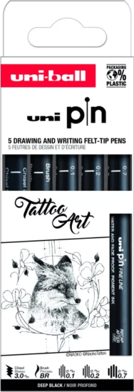 Uni Pin Tattoo Art Rajzmarker - Fekete (5 db / csomag)