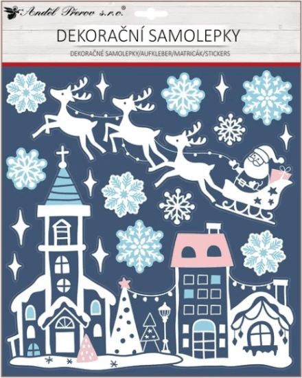 Andel Télapó a városban csillogós karácsonyi dekormatrica 30 x 38 cm