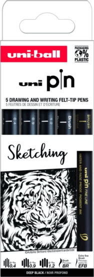 Uni Pin Sketching Marker Készlet - Fekete (5 db / csomag)