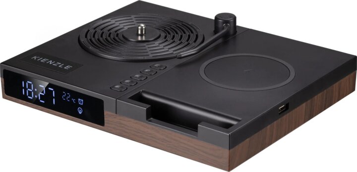 Kienzle Digitális Ébresztőóra Vezeték Nélküli Töltőállomással és Bluetooth Hangszóróval - Fekete