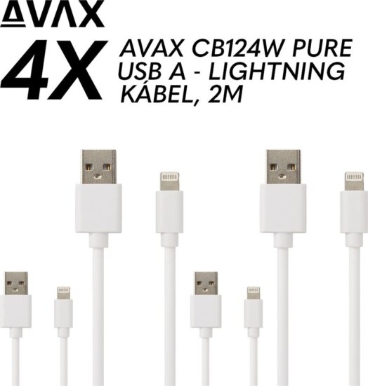 Avax CB124W USB-A - Lightning iPhone Adat és gyorstöltő kábel 2m (4db) - Fehér Avax CB124W USB-A - Lightning iPhone Adat és gyorstöltő kábel 2m (4db) - Fehér