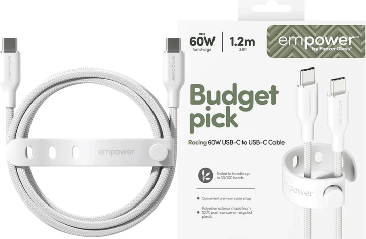 PanzerGlass 60W empower USB-C apa - USB-C apa adat és töltőkábel 1.2m - Fehér