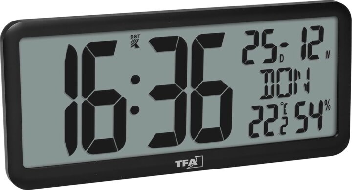 TFA 60.4525.01 Digitális rádióvezérlésű Falióra szobaklímával 35,6 x 11,3 cm - Fekete