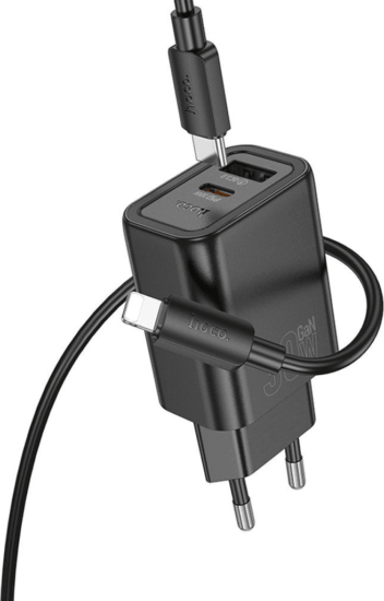 Hoco N63 USB-A / USB-C Hálózati Gyorstöltő Adapter 30W - Fekete