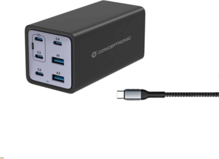 Conceptronic 4x USB-C / 2x USB-A Hálózati Gyorstöltő Adapter 200W + USB-C kábellel Conceptronic 4x USB-C / 2x USB-A Hálózati Gyorstöltő Adapter 200W + USB-C kábellel