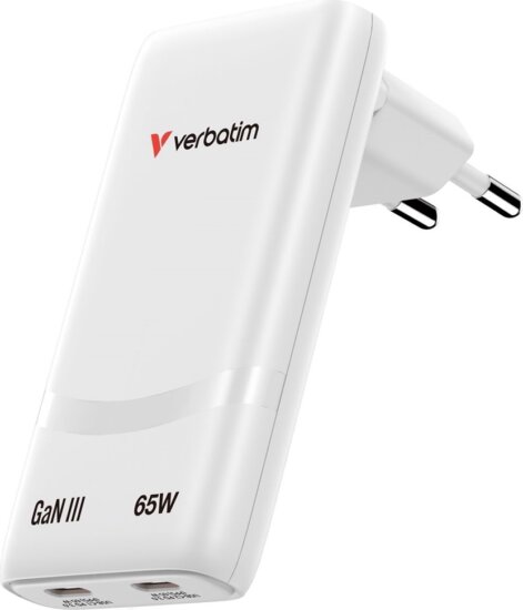 Verbatim 32355 Fold n Go 2x USB-C Hálózati Gyorstöltő Adapter 65W - Fehér