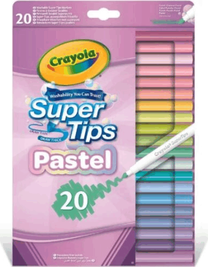 Crayola SuperTips kimosható filctoll készlet - Vegyes pasztell színek (20 db/csomag)