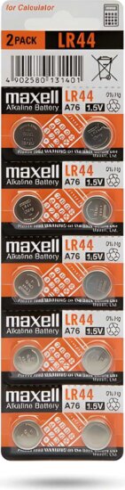 Maxell 18750 A76 LR44 Alkáli Gombelem 1,5V (10 db / csomag)