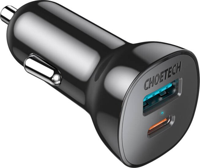 Choetech TC0005 USB-C (PD) + USB-A 3.0 Autós gyorstöltő 38W - Fekete