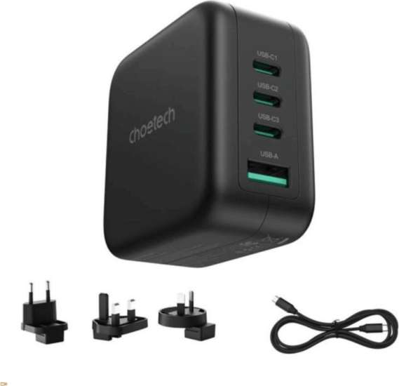 Choetech PD6055 EU/UK/AU 70W Utazó adapter 3x USB-C + 1x USB-A - Fekete
