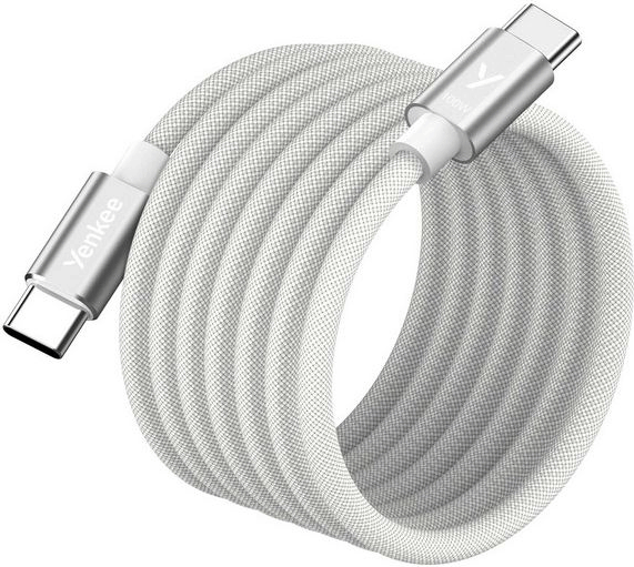 Yenkee YCU MAGNETIC 02 2.0 USB‑C Apa / USB‑C Apa Adat És Töltő Kábel 100 Watt 1,5 m - Fehér