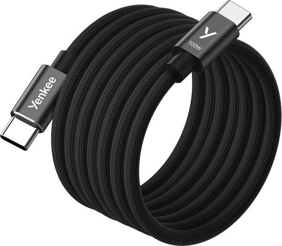 Yenkee YCU MAGNETIC 02 2.0 USB‑C Apa - USB‑C Apa Adat‑ és töltőkábel 100 Watt 1,5 m - Fekete