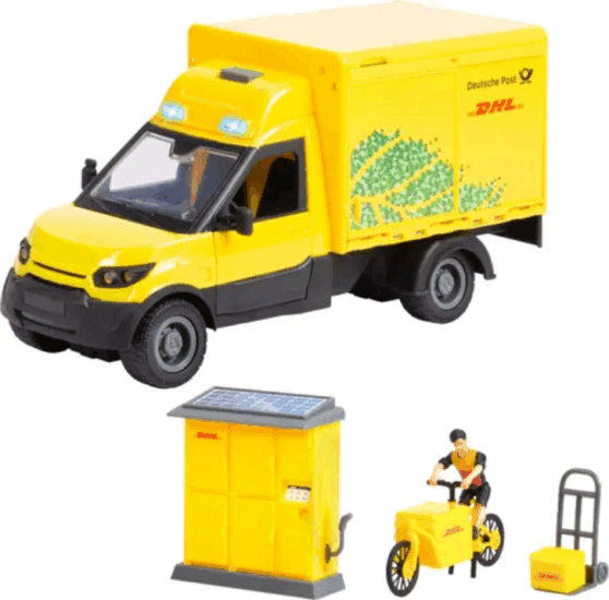 Dickie Toys DHL futár autó játékszett figurával - Sárga Dickie Toys DHL futár autó játékszett figurával - Sárga
