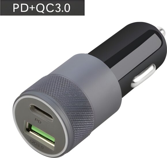 nBase NBA-CARQCC-18W USB-A / USB-C Autós Töltő 18 Watt - Szürke/Fekete