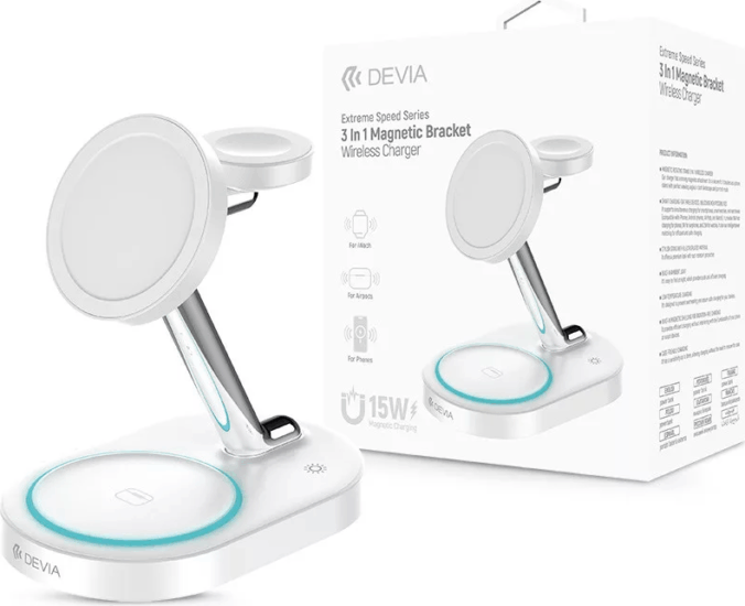 Devia ST111844 iPhone / iWatch / Airpods Wireless Töltő 15W - Fehér