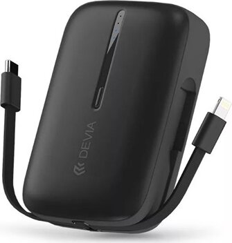 Devia ST387562 Powerbank Integrált Kábellel USB Type-C + Lightning / 10000mAh 10W - Fekete