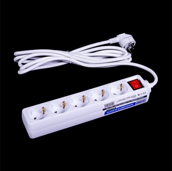 IRIS IEPS-5W-5M-K 230V Hálózati Elosztó 5 Aljzatos 5m - Fehér