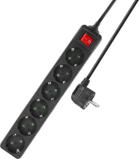 ACT 2465 220V Hálózati Elosztó 6 Aljzatos 3m - Fekete