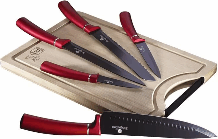 Berlinger Haus BH/2552NO Metallic Line Burgundy Edition Rozsdamentes acél késkészlet Vágódeszkával 6 darabos - Burgundi