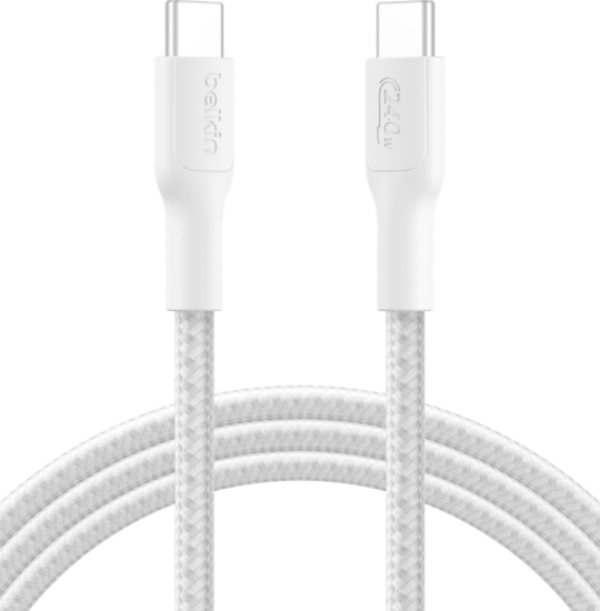 Belkin USB-C Apa - USB-C Apa Fonott Adat és Töltőkábel 240W 2m - Fehér