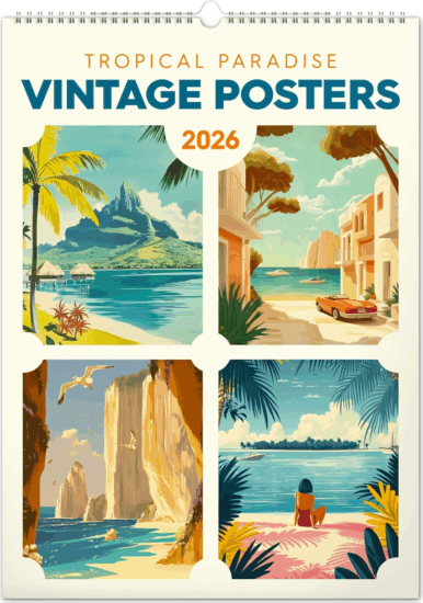 Realsystem 6094-TP Vintage Posters 2026 falinaptár 33x46 cm - Tropical Paradise