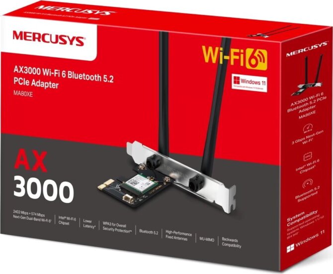Mercusys MA80XE AX3000 Wi-Fi 6 Bluetooth 5.2 PCIe Adapter