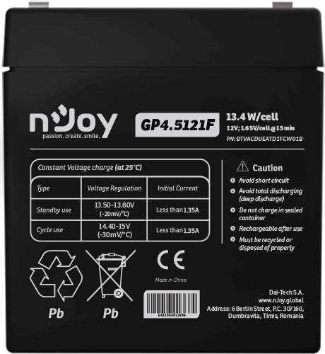 Njoy GP4.5121F 12V 4.5Ah APC Szünetmentes táp Akkumulator