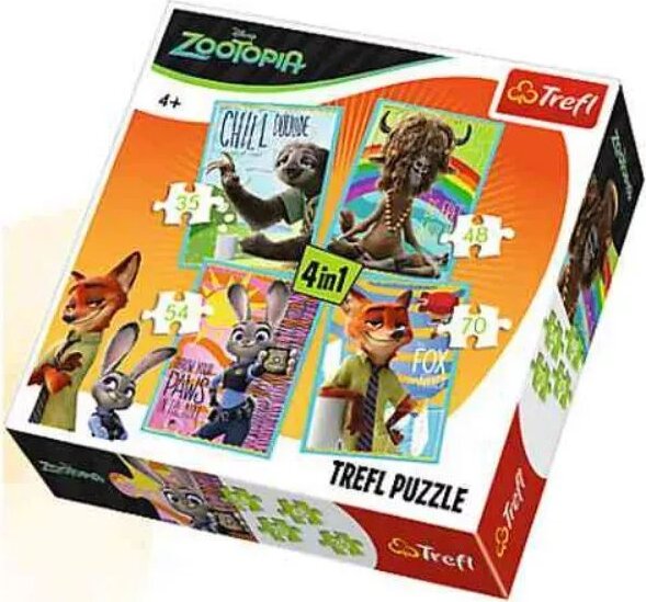 Trefl 34677 - Állati Nagy Kaland Zootropolisban 4 az 1-ben 35 - 48 - 54 - 70 Darabos Puzzle