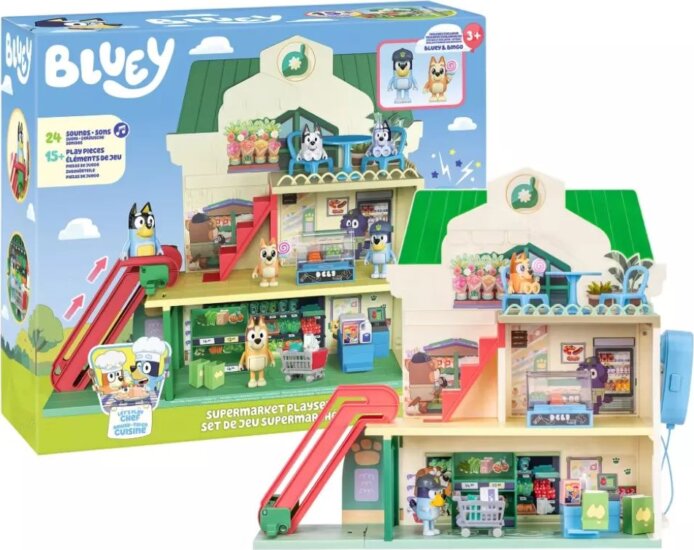 Moose Toys Bluey Szupermarket játékszett Bluey és Bingo figurával